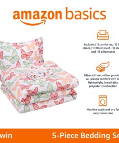Alternative view of Amazon Basics Kid's Easy Care Microfiber Bed-in-a-Bag 5-Piece Bedding Set, Twin, Butterfly Friends