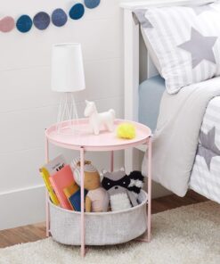 Alternative view of Amazon Basics Round Storage End Table, Side Table with Cloth Basket, Dusty Pink, 17.7"D x 17.7"W x 18.9"H