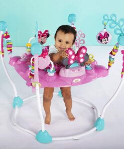 Bright Starts Disney Baby MINNIE MOUSE PeekABoo Baby Activity Center Jumper with 8 Toys, Lights & Sounds, 360-Degree Seat, 6-12 Months (Pink/Blue) 26 81LwrTO86gL