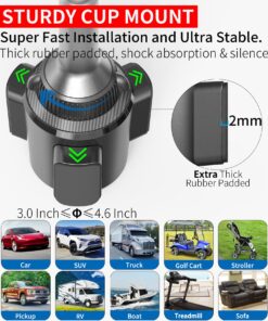 APPS2Car Solid Cup Holder Phone Mount for Car Truck with Quick Extension Long Arm Fast Swivel Adjustable Height 360 Rotatable Low Profile Universal Mobile Mount Compatible with All Cell Phone iPhone Black 22 81Lxo064pXL