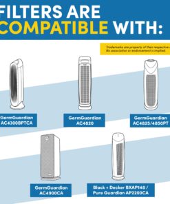 Veva HEPA Filter B Replacement, Compatible with Germ Guardian FLT4825 HEPA, AC4900CA, AC4825, AC4850PT, AC4820, Pack of 2 HEPA Filter / 8 Carbon Pre-Filters for GermGuardian Filter B 29 81Lzr5QbA7L