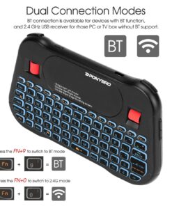PONYBRO Backlit Mini Bluetooth Wireless Keyboard with Touchpad QWERTY keypad,Support Bluetooth&2.4G USB Connection,Rechargeable Handheld Keyboard Remote for Smartphones,Smart TV,Android TV Box,PC,Pad. Black 2.4G+BT 9 81M0Va4DE4L