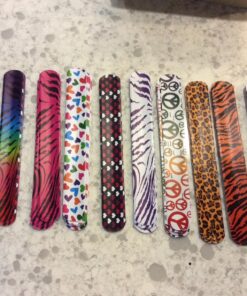 Super Z Outlet Slap On Plastic Vinyl Retro Bracelets with Colorful Hearts & Animal Print Design Patterns for Children, Toy Party Favors (72 Pack) 23 81M2qah96CL