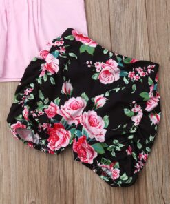 3PC Baby Girl Feather Vest Tops+Golden Dots Tassels Short Pants+Bowknot Headband 0-6 Months Floral&pink 11 81M3O9FRbIL