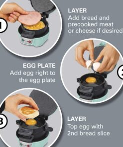 Hamilton Beach Breakfast Sandwich Maker with Egg Cooker Ring, Customize Ingredients, Perfect for English Muffins, Croissants, Mini Waffles, Perfect White Elephant Gifts, Mint (25482) Single 25 81M6Ju06VKL