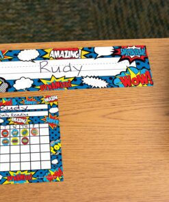 Teacher Created Resources Superhero Flat Name Plates (5588), 11-1/2" x 3-1/2" 9 81M9jpRvDyL