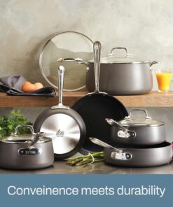 All-Clad HA1 Hard Anodized Nonstick Cookware Set 10 Piece Induction Oven Broiler Safe 500F, Lid Safe 350F Pots and Pans Black 10-Piece 16 81MAO4AjhEL