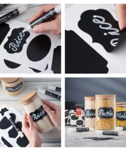 Arteza 150 Chalkboard Labels + 3 White Chalk Markers - Removable Chalk Labels for Jars - Waterproof Mason Jar Stickers 14 81MB6kKOdNL