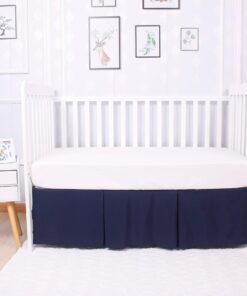 CaSaJa Classic Microfiber Crib Skirt with 2 Sides Pleated, Soft Breathable Dust Ruffle Fits Standard Crib and Toddler Bed, Navy Blue Color for Boys, 14 inches Drop, Navy 13 81MCeo6BWNL