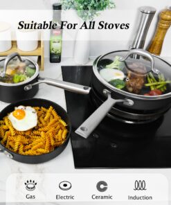 Wodillo Pots and Pans set, Nonstick Kitchen Cookware Sets, 5 PCS Induction Cookware Set, Non Stick Cooking Set w/Frying Pans & Saucepans,Dishwasher Safe, Oven Safe to 420°F 5PCS/Black 32 81MDOuFvfnL