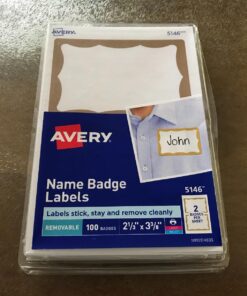Avery Personalized Name Tags, Print or Write, Gold Border, 2-11/32" x 3-3/8", 100 Adhesive Tags (5146) 1 Pack 23 81MGunoCtGL