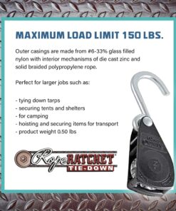 Rope Ratchet 10010 1/4 Inch 8 Feet Long Super Duty Adjustable Rope Clip Tie Down 150-lb Capacity (1 Ratchet Only) 8ft 9 81MHrrR3gPL