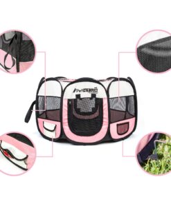 PET4FUN PN935 29" Portable Pet Puppy Dog Cat Animal Playpen Yard Crates Kennel w/Premium 600D Oxford Cloth, Tool-Free Setup, Carry Bag, Removable Security Mesh Cover/Shade, 2 Storage Pockets(Pink) Upgrade Version: 29" x 29" x 17" Medium Pink 37 81MLdcPYBzL