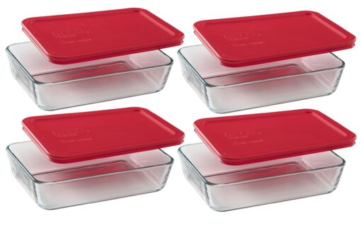 Pyrex 3-Cup Rectangle Food Storage (Pack of 4 Containers) 3 cup, Box of 4 Containers Red