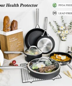 Wodillo Pots and Pans set, Nonstick Kitchen Cookware Sets, 5 PCS Induction Cookware Set, Non Stick Cooking Set w/Frying Pans & Saucepans,Dishwasher Safe, Oven Safe to 420°F 5PCS/Black 36 81MMmBNsHdL