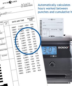 Pyramid Time Systems, Model 5000 Auto Totaling Time Clock, Handles up to 100 Employees, Made in USA, black Standard 8 81MN RoKLWL