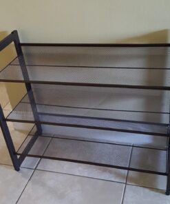 SONGMICS 3-Tier Shoe Rack Storage, Adjustable Metal Mesh Shoe Organizer Stand, Flat/Angled Stackable Shoe Rack Shelf for 9-12 Pairs, Shoe Tower for High Heels, Sneakers, Bronze, 12.1" x 29.1" x 24.7" 42 81MNeac2agL