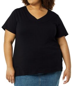 Amazon Essentials Women's Classic-Fit Short-Sleeve V-Neck T-Shirt, Multipacks 2 Black X-Small 8 81MQ7B8GOiL