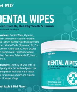 Pet MD Dog Breath Freshener Dental Wipes for Dogs - Tartar and Plaque Remover for Teeth Cleaning - Fresh Apple & Mint Scent Bad Breath Treatment for Dogs - 100 Count 25 81MS3FJPhQL