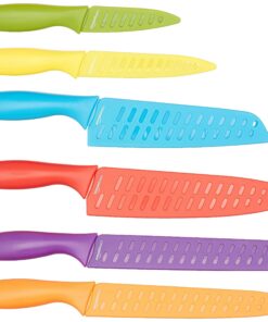 Amazon Basics Color-Coded Kitchen 12-Piece Knife Set, 6 Knives with 6 Blade Guards, Multicolor, 13.88 x 4.13 x 1.38 inch 20 81MTwuv2IgL