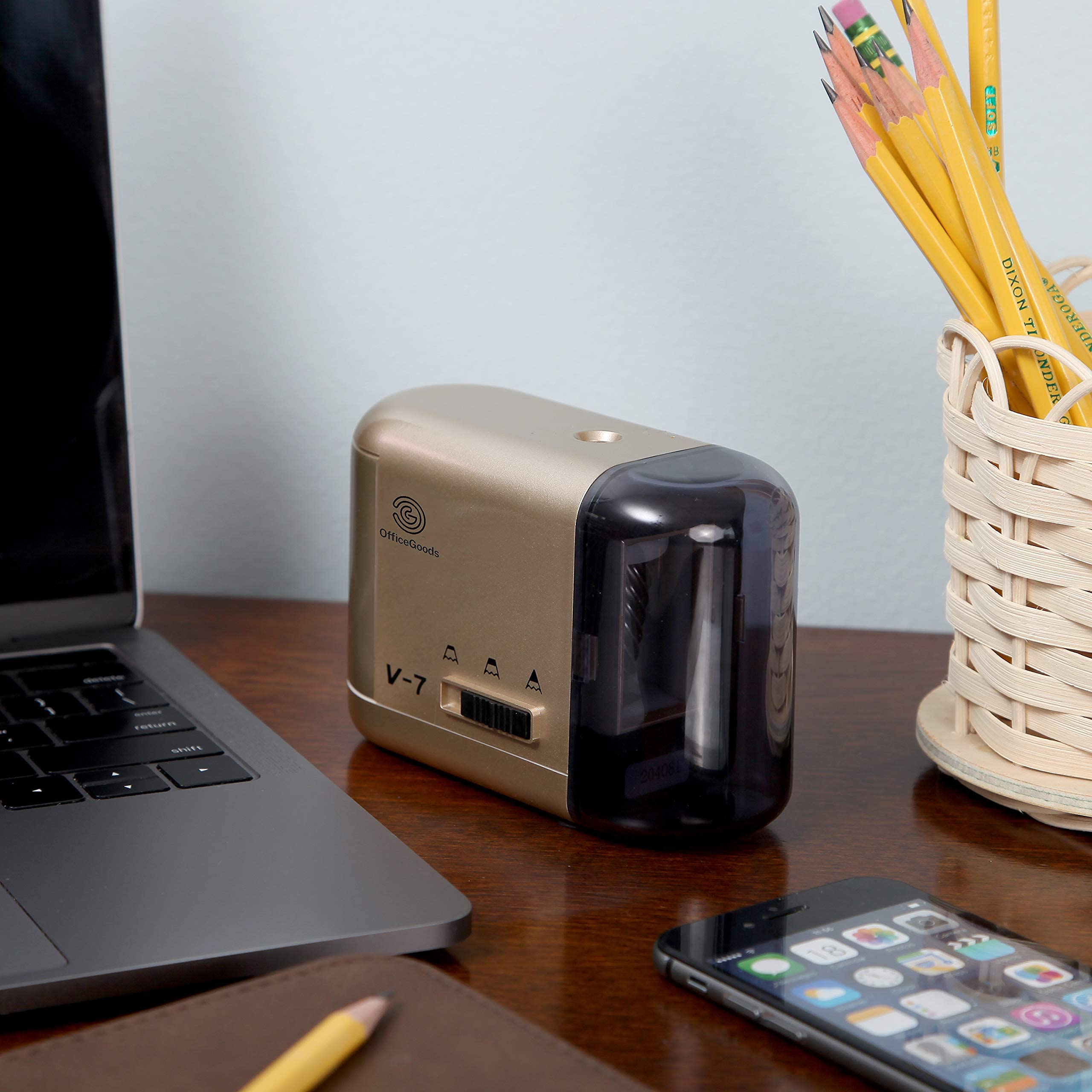 OfficeGoods Electric Pencil Sharpener - Battery or Cord Powered Portable Sharpener - Perfectly Sharpens Colored Pencils, Drafting Pencils for Artists, Office, School & Home - Gold 8 OfficeGoods Electric Pencil Sharpener - Battery or Cord Powered Portable Sharpener - Perfectly Sharpens Colored Pencils, Drafting Pencils for Artists, Office, School & Home - Gold - Image 8