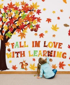 123 PCS Fall Classroom Tree Decorations Maple Leaves Bulletin Board Cutouts Fall in Love with Learning Decors Autumn Party Supplies with Glue Points for School Blackboard Chalkboard 13 81MWSwtfjYL