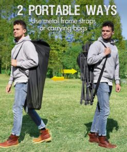 PORTAL Oversized Folding High Back Lawn Chairs Portable for Adults Outside Hard Armrest Cup Holder Carrying Strap for Camp Soccer Sports, Supports 300LBS, Black Mesh back 15 81MWhp7BfWL