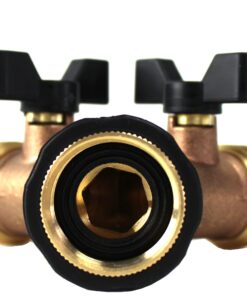 Kasian House Heavy Duty Brass Garden Hose Splitter, Y Valve, 2 Way Connector for Outdoor Faucet, Outside Water Bib Spigot Adapter, Large Comfort Grip Handles, 2 Extra Rubber Washers 13 81MXGzWNe5L