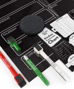 Arteza Dry Erase Magnetic Chalkboard Menu Planner Set (16" x 12" Black Dry Erase Board, 9" x 6" Kitchen Conversion Chart, 12 Colorful fine tip Markers, Microfiber Sponge, Spray Bottle) 16 x 12 Inches 23 81MYads JL