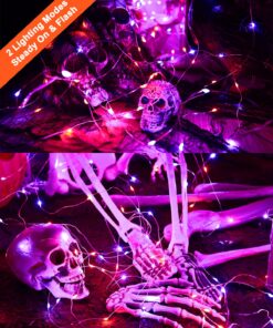 Brizled Purple Orange Halloween Fairy Lights, 19.47ft 60 LED Halloween Lights, 2 Mode Battery Purple Orange Lights, Indoor Silver Wire Halloween Twinkle Light for Halloween Themed Party Carnival Decor Purple & Orange 10 81MZqtDW7lL