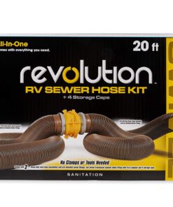 Camco 39625 Revolution 20' Sewer Hose Kit with 360 Degree Swivel Fittings and 4-in1 Elbow Adapter, Ready To Use Kit with Hose and Adapter Standard Packaging 18 81MaFmnne4L