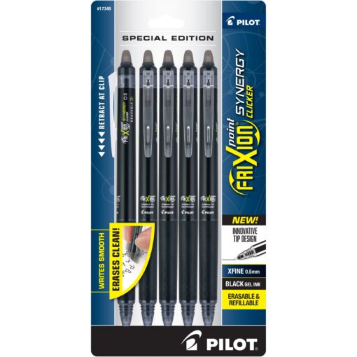 PILOT FriXion Synergy Clicker Erasable, Refillable & Retractable Gel Ink Pens, 0.5mm Extra Fine Point, Black Ink, 5-Pack 1 Count (Pack of 1)