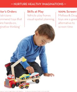 Melissa & Doug Magnetic Car Loader Wooden Toy Set With 4 Cars and 1 Semi-Trailer Truck - Crane Wooden Toy, Vehicle Toys For Kids Ages 3+ 31 81Mau yFt L