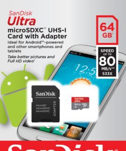 SanDisk Ultra 64GB microSDXC UHS-I Card with Adapter, Grey/Red, Standard Packaging (SDSQUNC-064G-GN6MA) 19 81Mdz1GBbmL