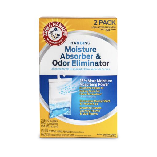 Arm & Hammer Fragrance Free Hanging Moisture Absorber and Odor Eliminator 2 Pack - Traps Moisture for Fresher, Cleaner Air