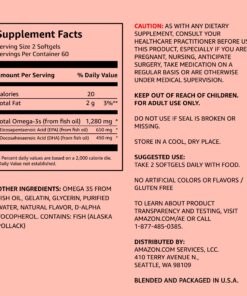 Amazon Elements Super Omega-3 with Natural Lemon Flavor, EPA & DHA Omega-3 fatty acids, 120 Count (1280 mg per serving, 2 Softgels) (Packaging may vary) 14 81MgFU dGDL 2