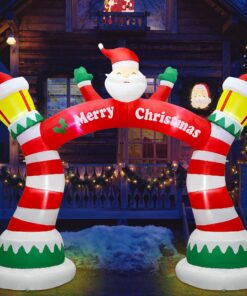 Lulu Home 9FT Christmas Inflatable Decorations, Giant Blow Up Lighthouse Air Arch with Welcome Santa, Xmas Lighted Blowups with Drawstring Bags for Winter Yard Lawn Garden Decor 9ft Santa Arch 12 81MjB2PsL
