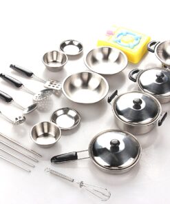 Alternative view of Miniature Toy 17-Piece Stainless Steel Pots and Pans Set , MAGIKON Pretend Play Kitchen Cooking Utensils Toy