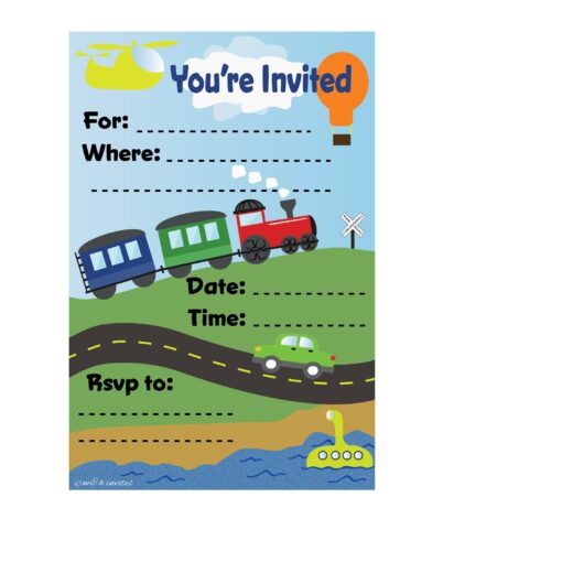 Transportation Train Themed Birthday Party Invitations - Fill In Style (20 Count) With Envelopes by m&h invites