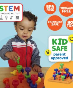 Skoolzy Montessori Sensory Pegboard 33 Piece Set - Develop Sensory Play Occupational Therapy STEM Learning Educational Toys for Kids 2+ - Includes Foam Board, Lacing String, Dice, Storage Bag, eBook Peg Set with Foam Board 29 81MntDBSLGL