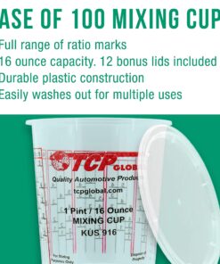 (Full Case of 100 Each - Pint (16oz) Paint Mixing Cups) by Custom Shop - Cups Have calibrated Mixing ratios on Side of Cup Box of 100 Cups Cups - Box of 100 + 12 Lids 12 81MpJEdRyLL