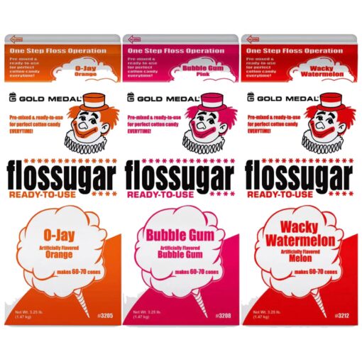 BEEQ BOX - (Pack of 3) Cotton Candy Flossugar Mix Flavors | 3 Different Flavors : Orange - Bubble gum - watermelon | 1/2 Gallon Cartons Orange , Bubble gum and watermelon