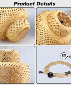 Plug in Pendant Light, Rattan Hanging Lights with Plug in Cord, Hand Woven Bamboo Lampshade Hanging Lamp with 15ft Hemp Rope, On/Off Switch, Plug in Pendant Light Fixture for Living Room Bedroom 25 81Mv1jvbFgL