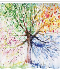 Alternative view of Ambesonne Tree Shower Curtain, Watercolor Style Drawing Art with Colorful Blooming Branches 4 Seasons Theme Printed, Cloth Fabric Bathroom Decoration for Home Set with Hooks, 69" W x 75" L White Green