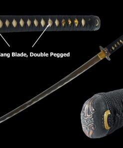 Makoto Hand Forged Razor Sharp 41" Black Samurai Katana Sword - Hand Painted High Gloss Black Scabbard Dragon_Round Tsuba 17 81MyEMElitL