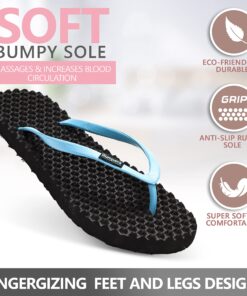 Bumpers Massage Flip Flops for Women - Indoor & Outdoor Women's Flip-Flops, Beach Sandals for Women, Acupressure Slippers 5-6 Black & Light Blue 9 81MyZYm2m1L