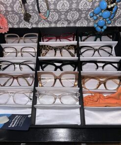 Prosource 18 Slot Sunglasses Organizer Box Stand Display Case/Tray, Fabric Lined & Snap Close, black 31 81MyzpneSbL