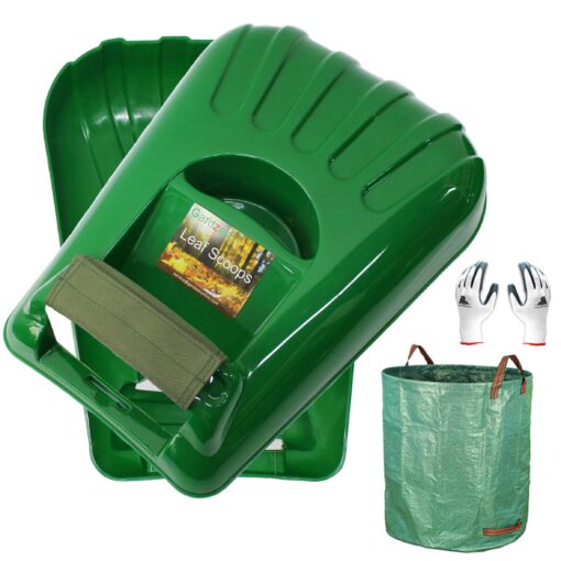 Gardzen Large Leaf Scoop Hand Rakes, Debris and Yard Waste Removal, Comes with 72 Gallon Garden Bag, Work Gloves, Protective Pads Green