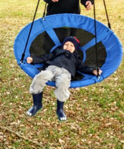 Alternative view of Saucer Tree Swing, Outdoor Nest Swing for Kids, 40" Large Round Saucer Swing 900D Oxford 700 lbs Weight Capacity 2 Height Adjustable Straps & 2 Carabiners, Accessories Set Included Easy Installation Blue