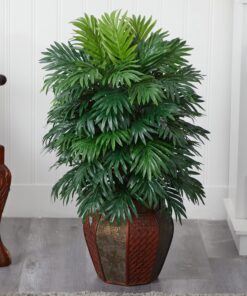 Alternative view of Nearly Natural Areca Palm with Vase Silk Artificial Plant, 42" x 11" x 11", Green - 6651